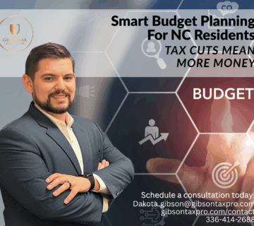 Smart budget planning for NC residents blog title with Gibson Tax professional consultant