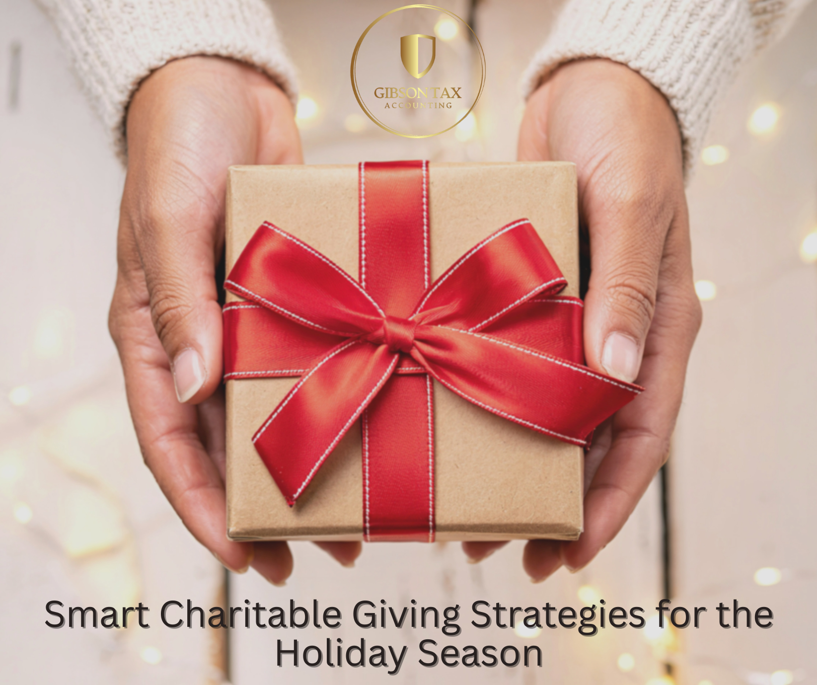 Blog image of hands giving a gift demonstrating charitable donation ideas for the holiday season.