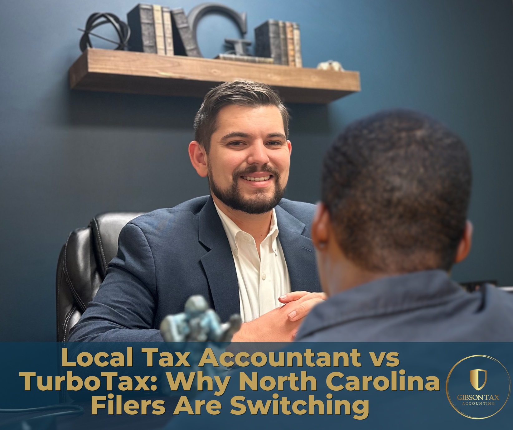 North Carolina tax accountant consulting with client on tax preparation vs TurboTax DIY software