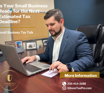 Image of owner, Dakota Gibson of Gibson Tax, reviewing small business estimated tax deadlines in Asheboro, NC.