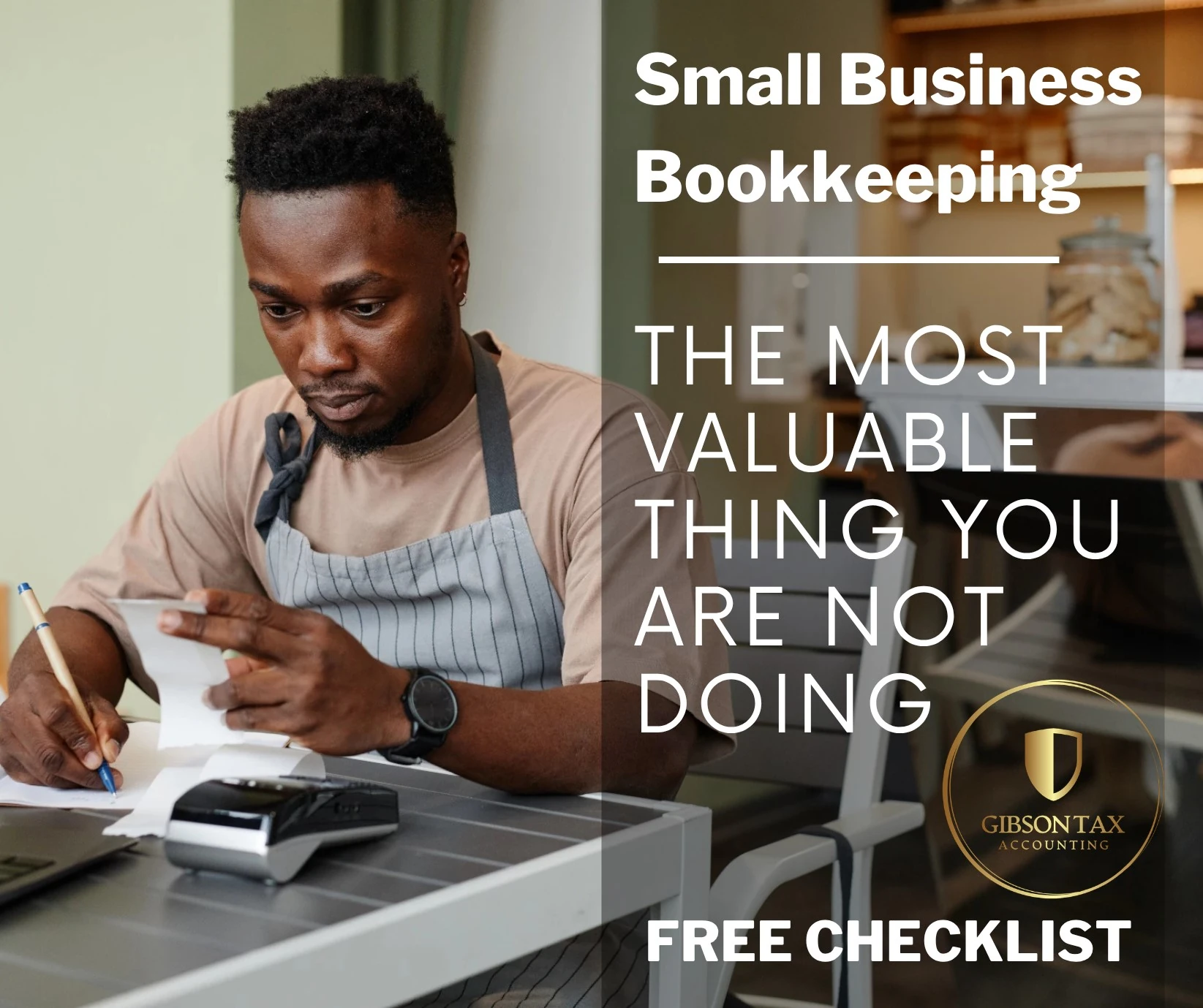 NC small business owner organizing records with professional small business bookkeeping services from Gibson Tax