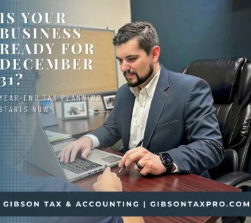 NC tax accountant meeting with a small business client for year end tax planning at Gibson Tax in Asheboro, NC